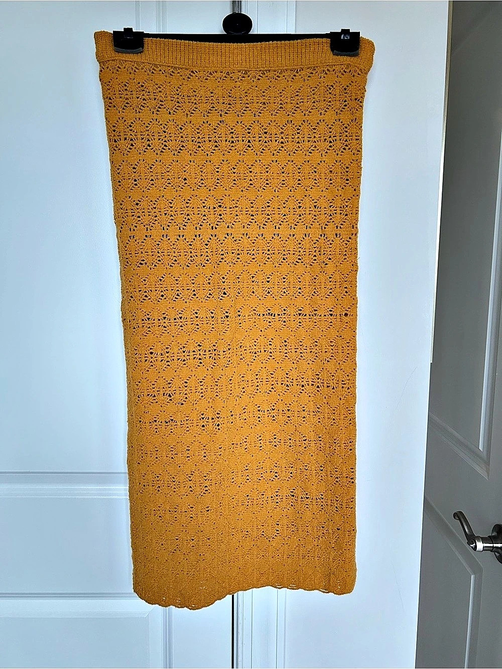 Zara Open Knit Midi Skirt in Mustard Size Small